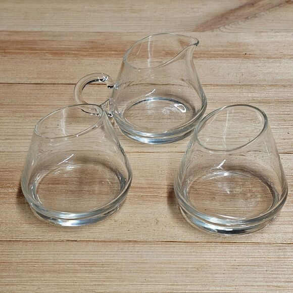 Slant Angled Rim Clear Glass Stemless Wine Glass W/ Pitcher Set of 3 Barware - Picture 2 of 9